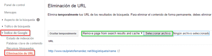 Eliminar URLs de Google