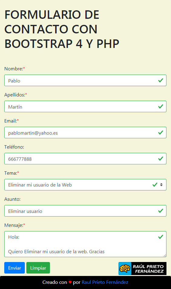Formulario con Bootstrap 4 y PHP