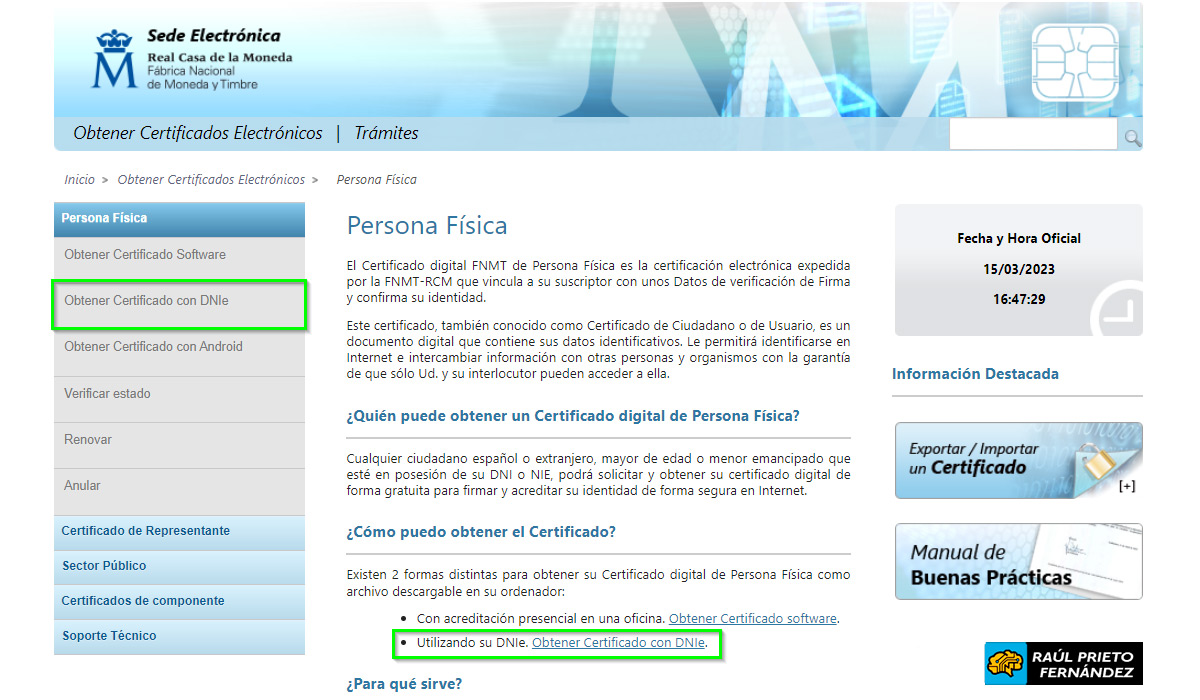 Generar certificado electrónico con DNIe