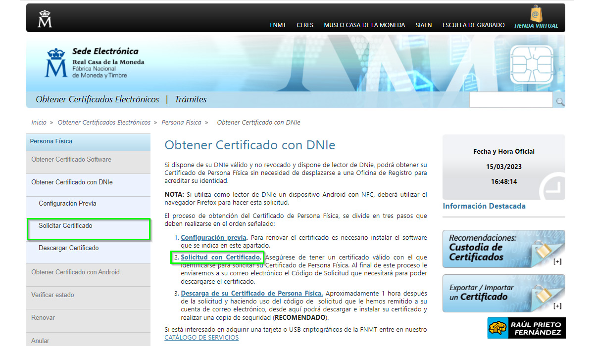 Generar certificado electrónico con DNIe