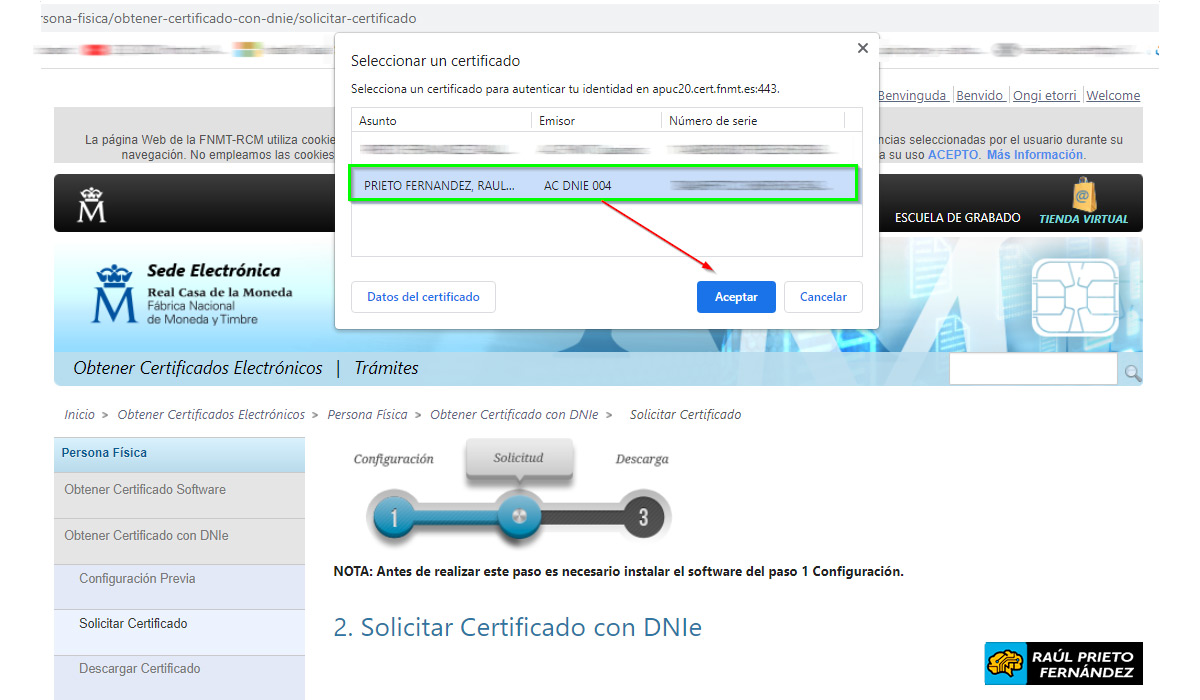 Generar certificado electrónico con DNIe