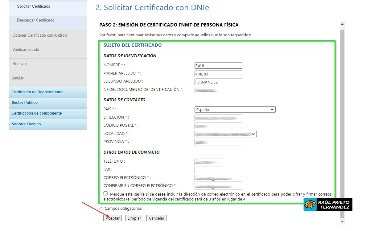 Generar certificado electrónico con DNIe