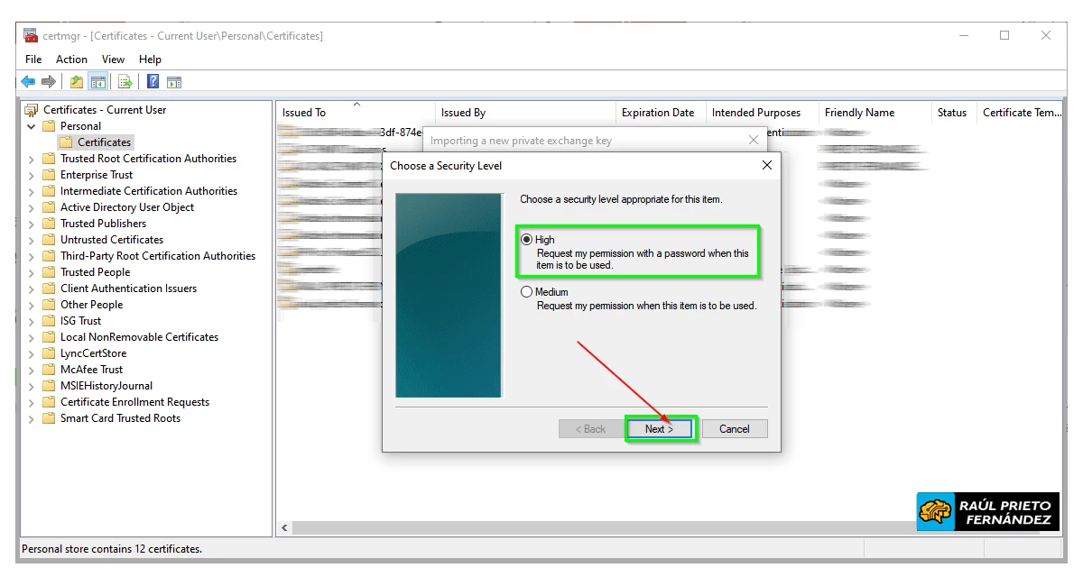 Importar y exportar certificado digital