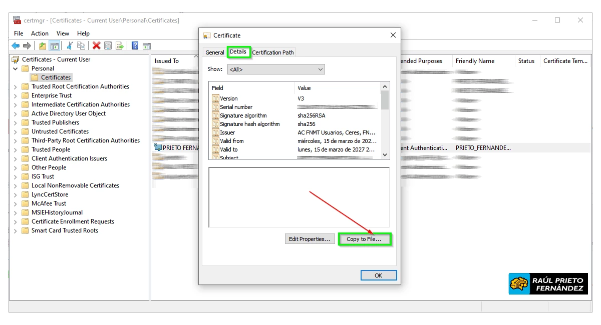Importar y exportar certificado digital