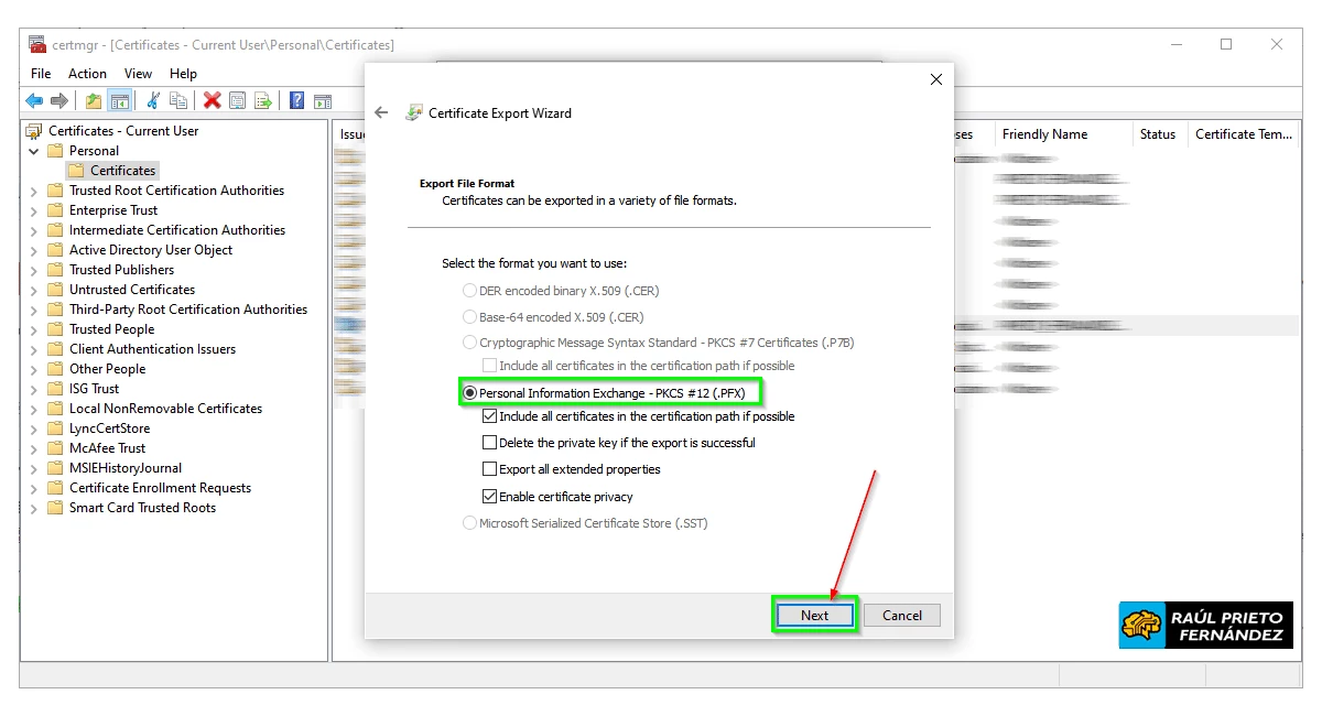 Importar y exportar certificado digital