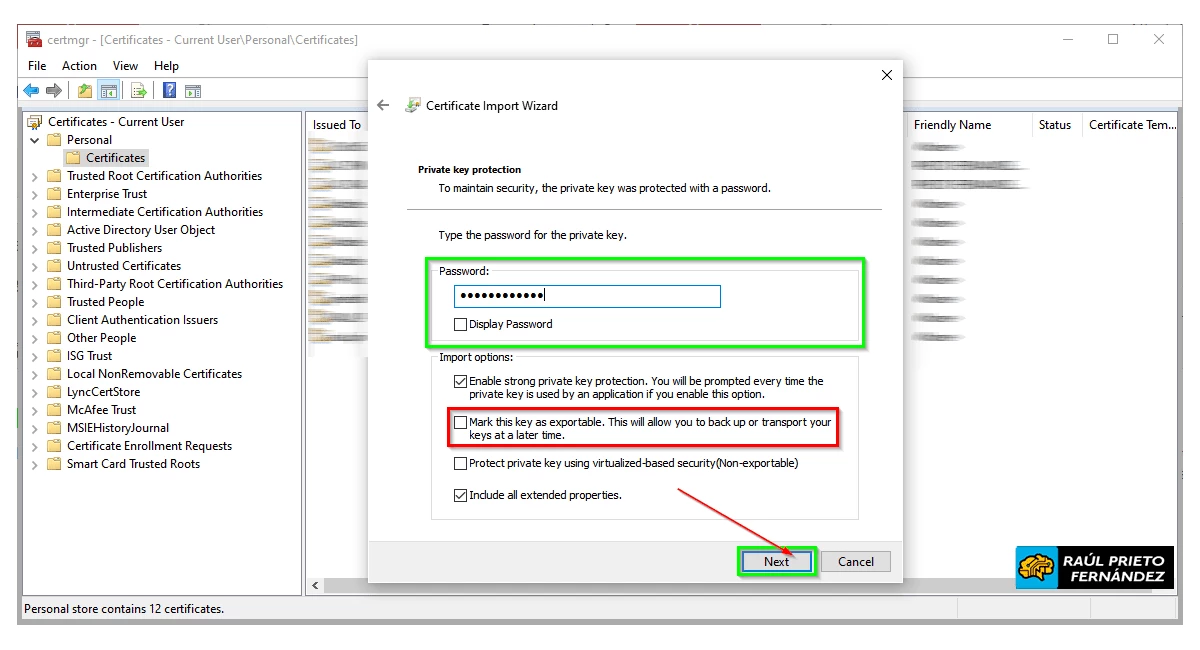 Proteger el uso de certificado digital con contraseña