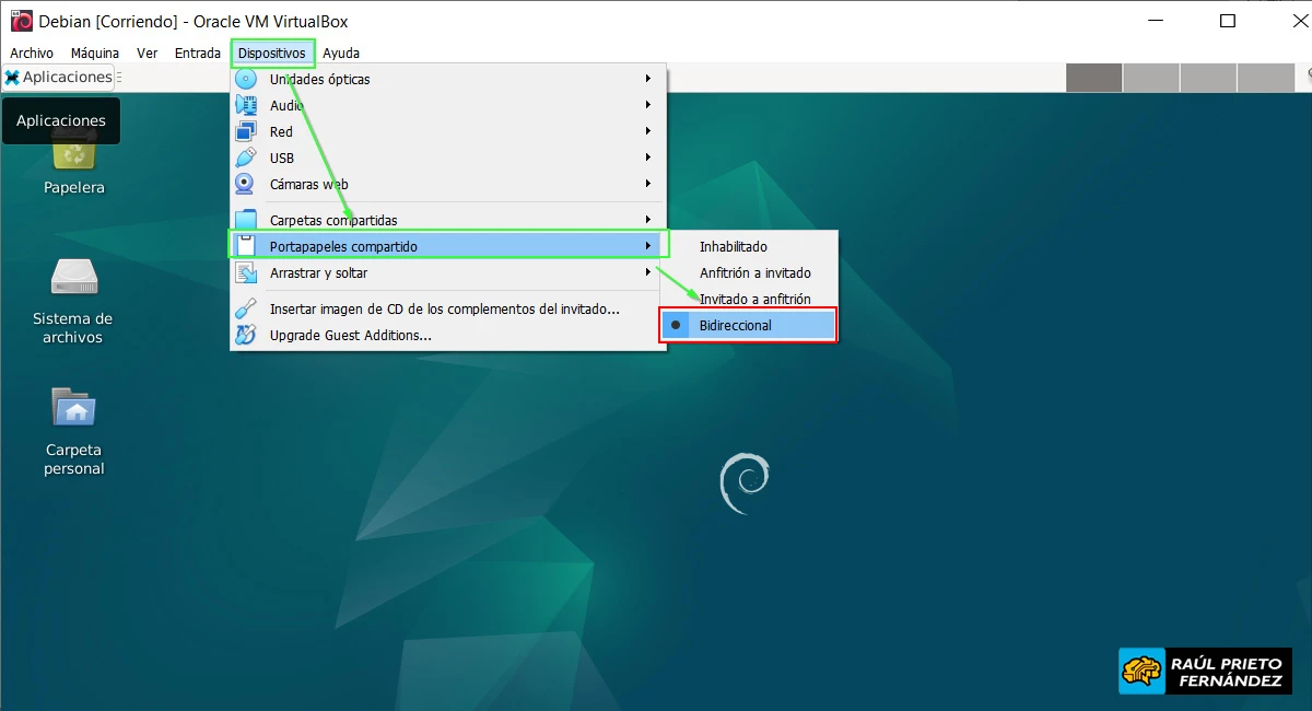 Portapapeles en VirtualBox