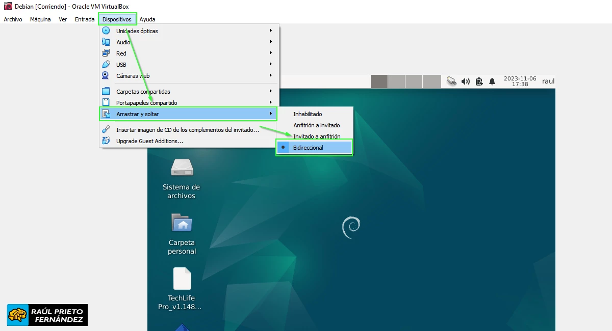 Arrastrar y soltar en VirtualBox