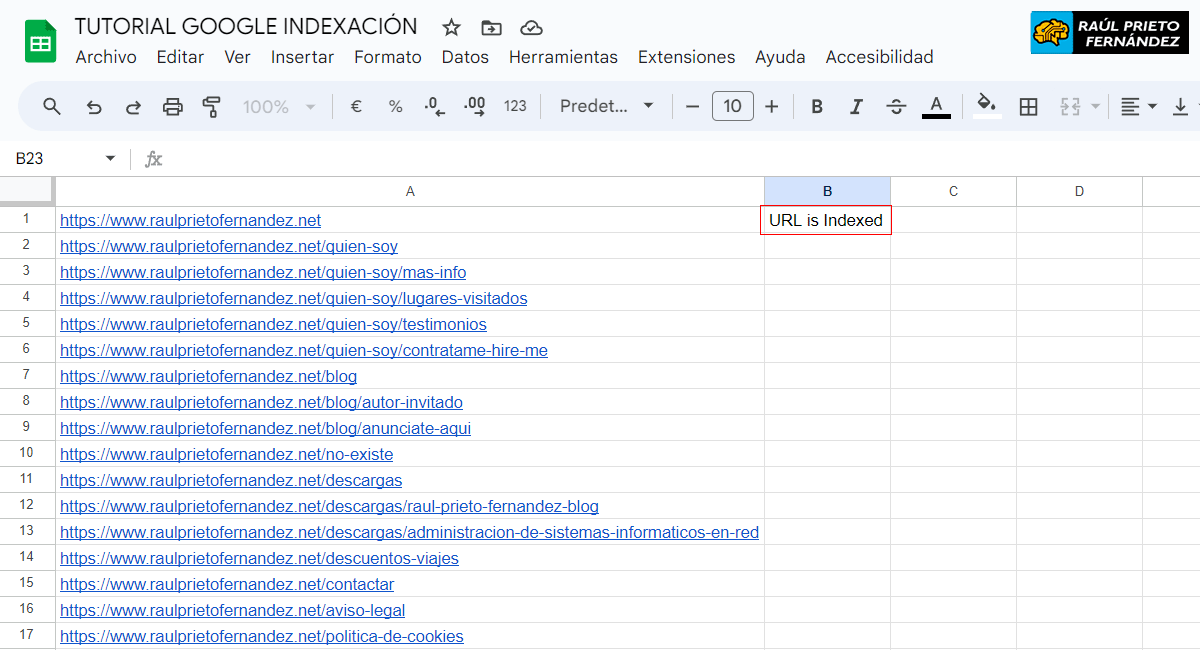 Comprobar URLs indexadas en Google