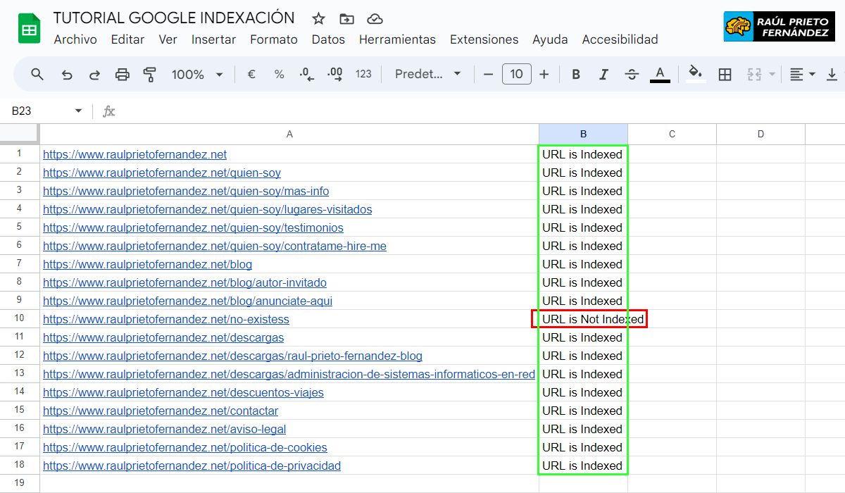 Comprobar URLs indexadas en Google