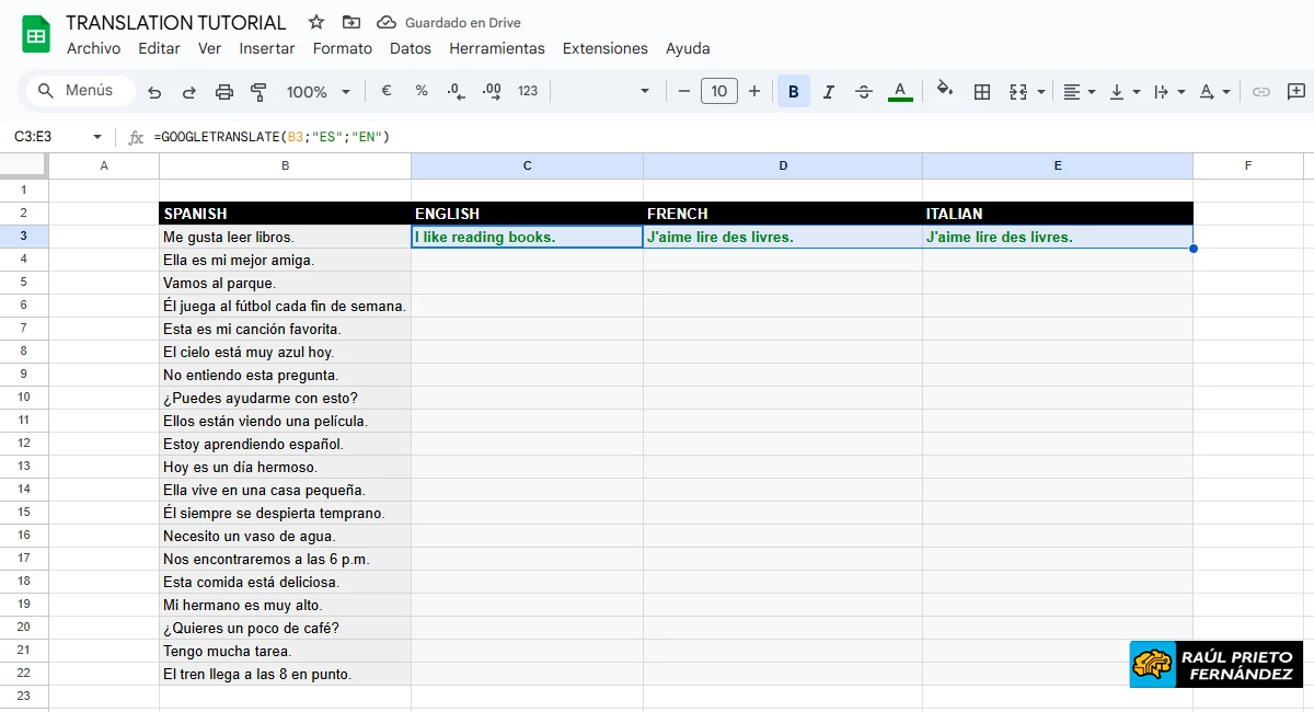 Traducir texto con Google Sheets