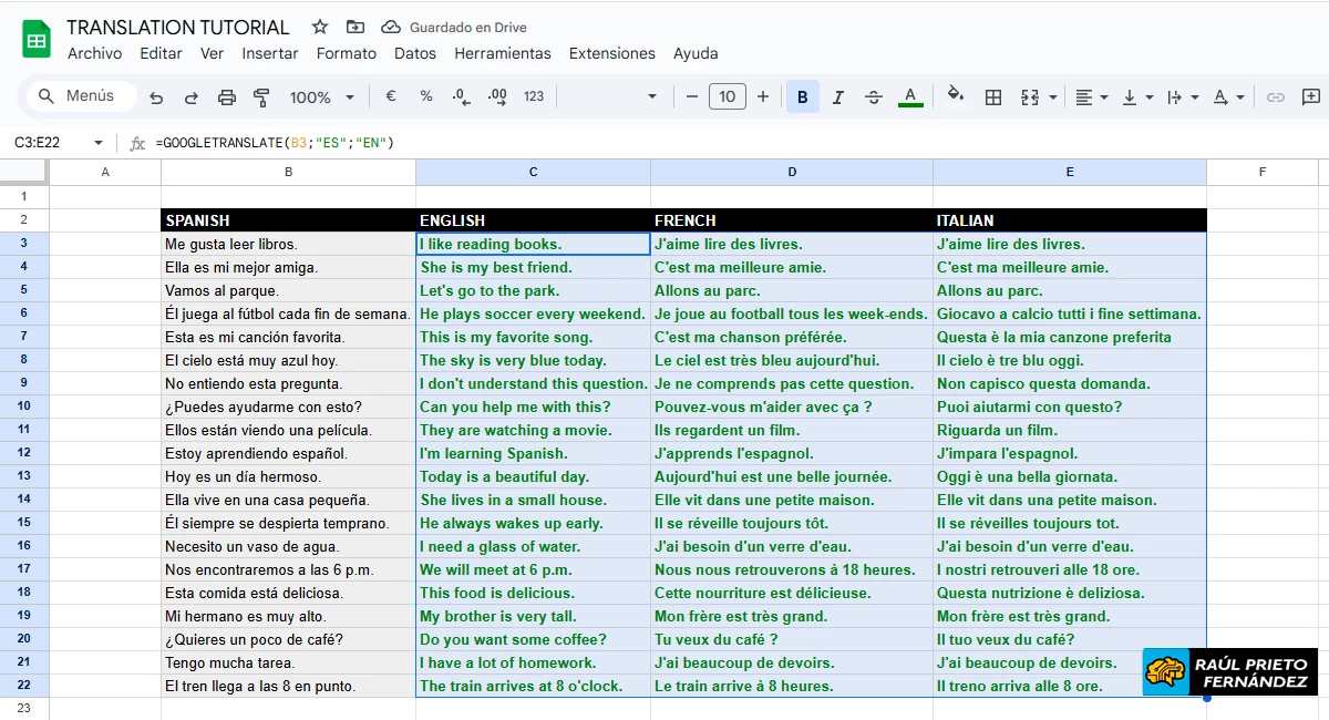 Traducir texto con Google Sheets