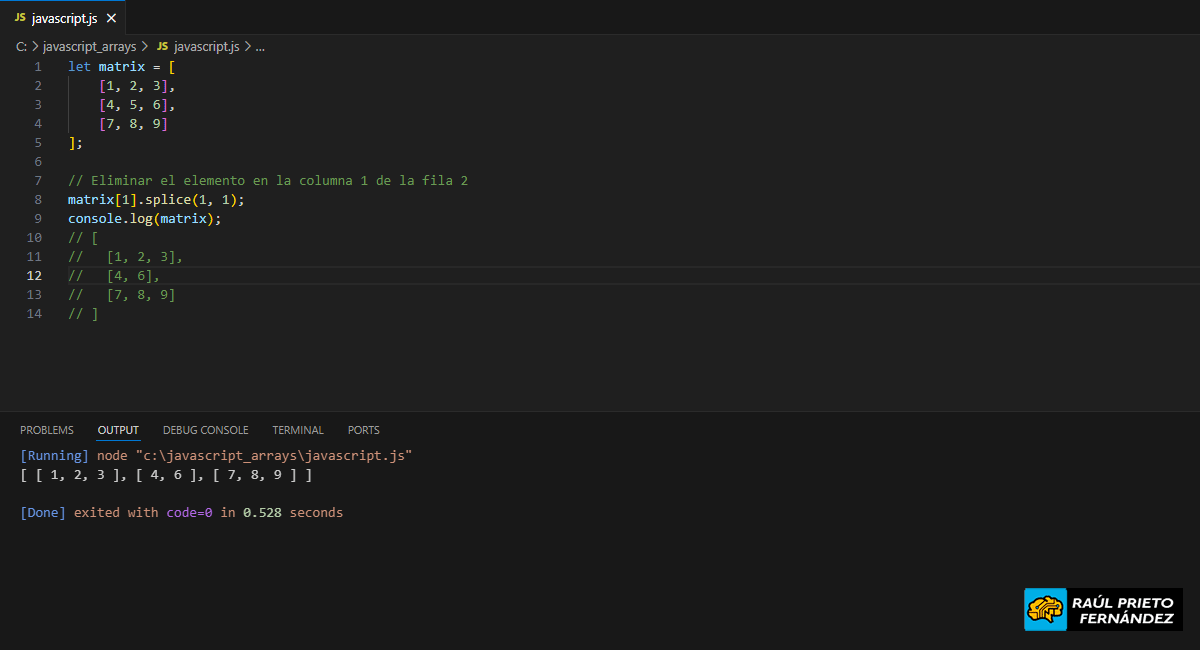 Eliminar un elemento en una matriz en Javascript