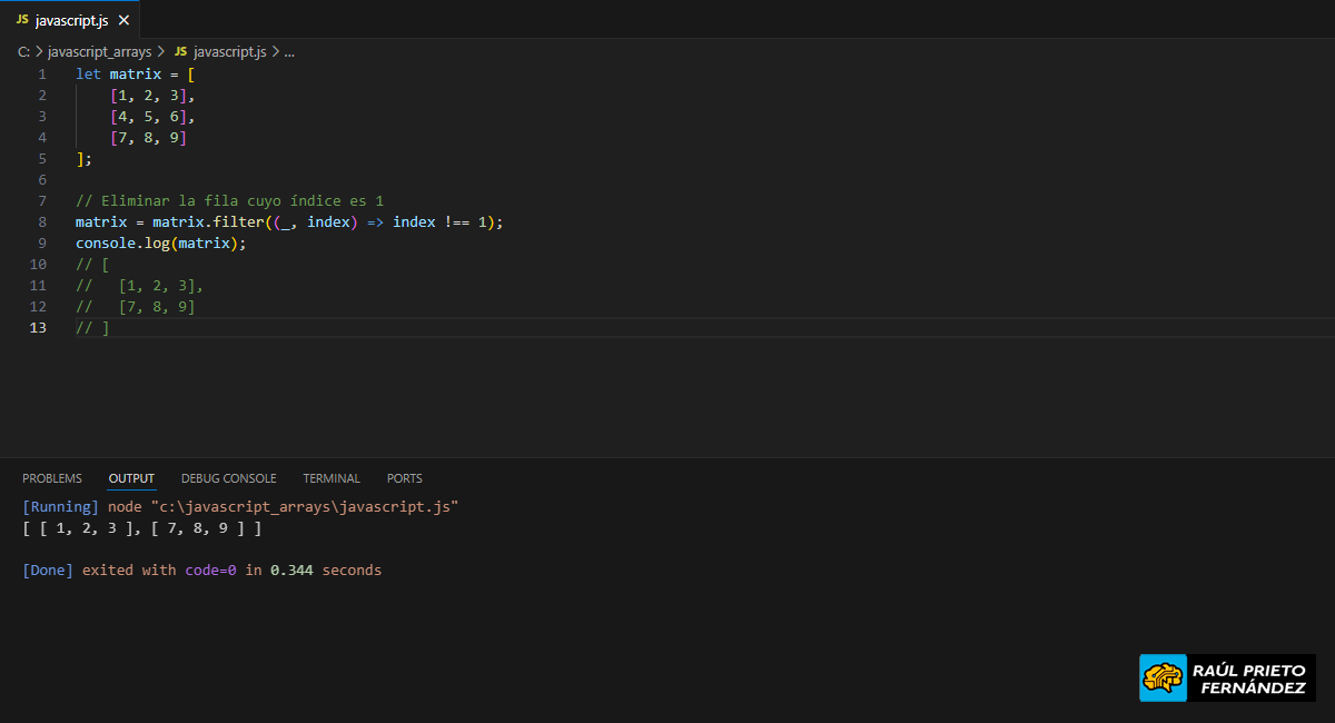 Eliminar un elemento en una matriz en Javascript