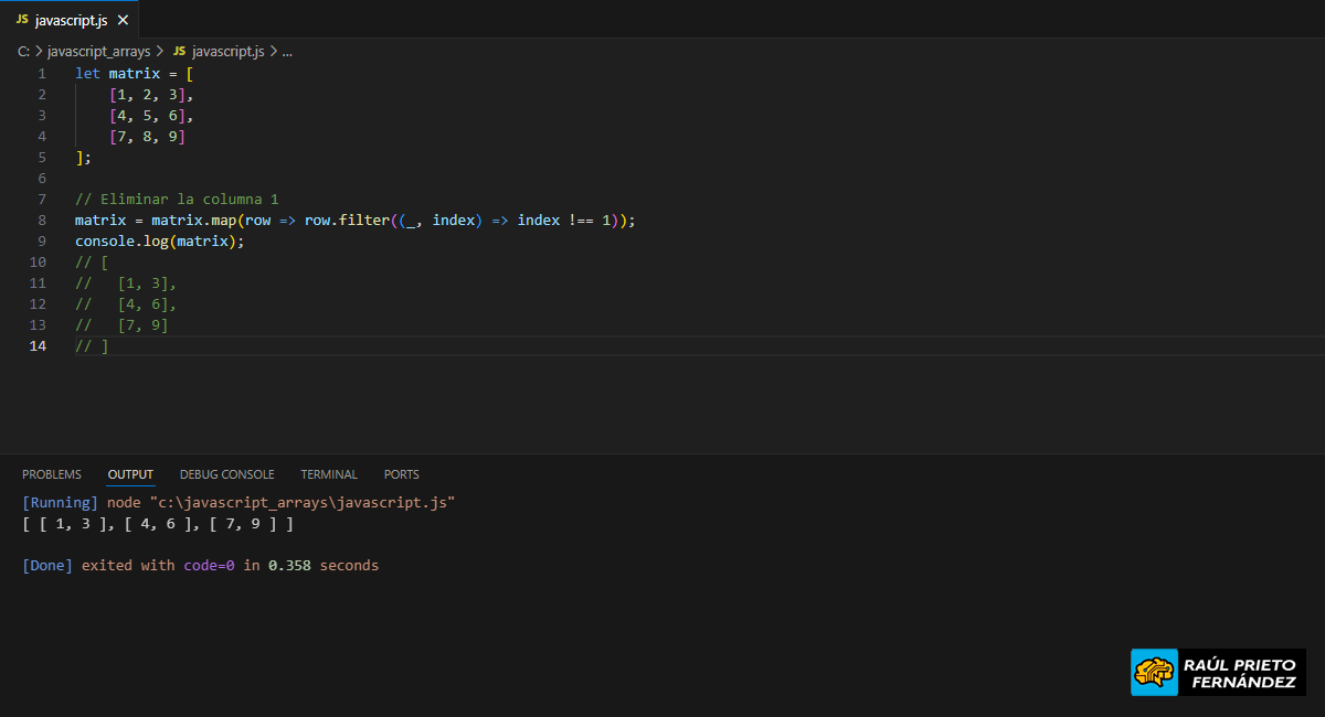 Eliminar un elemento en una matriz en Javascript