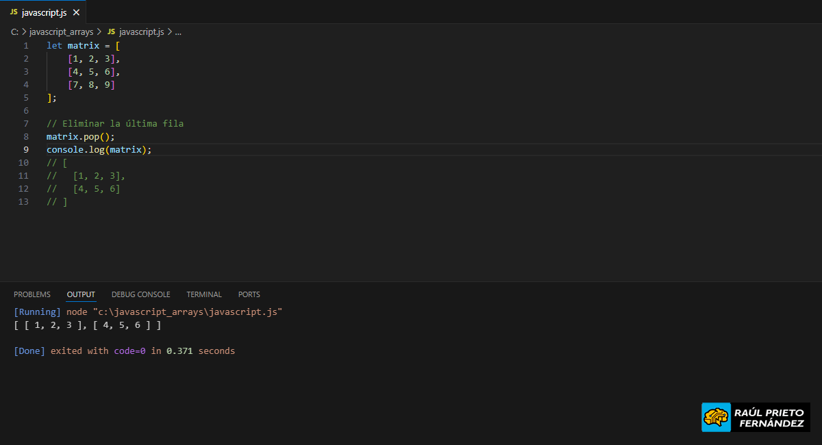 Eliminar un elemento en una matriz en Javascript