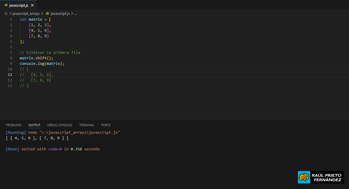 Eliminar un elemento en una matriz en Javascript