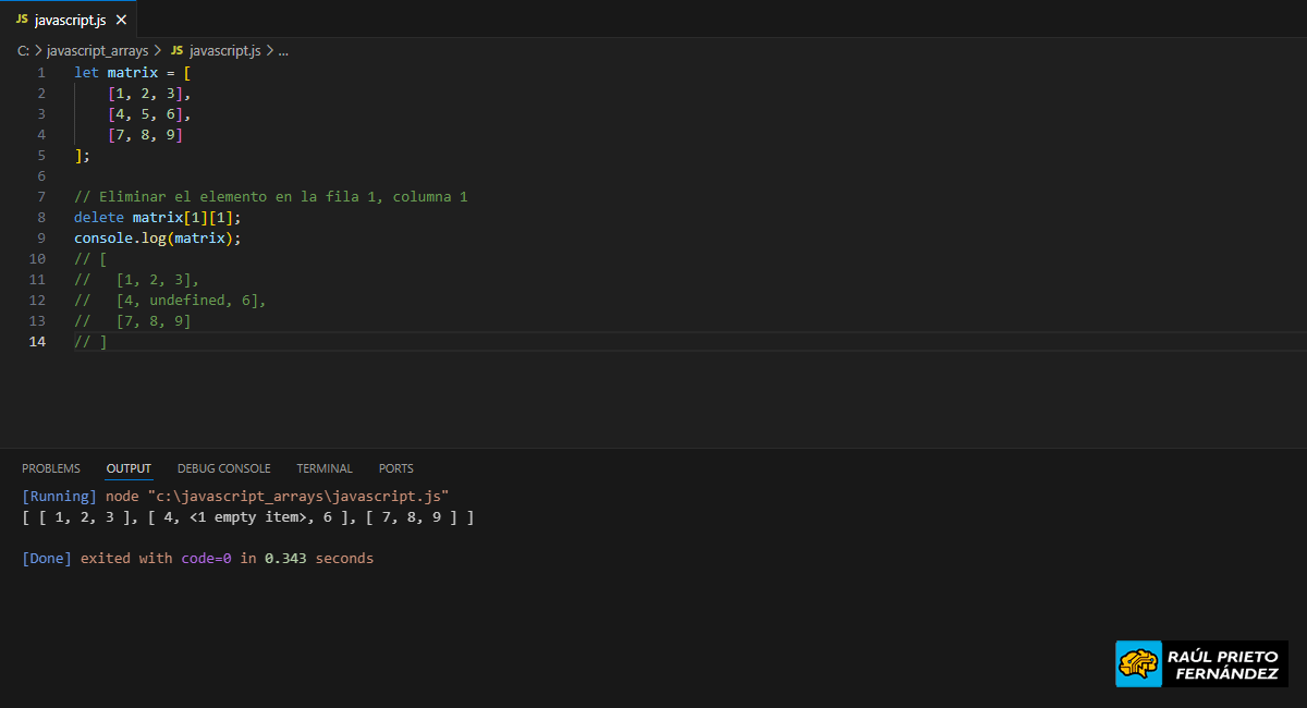 Eliminar un elemento en una matriz en Javascript