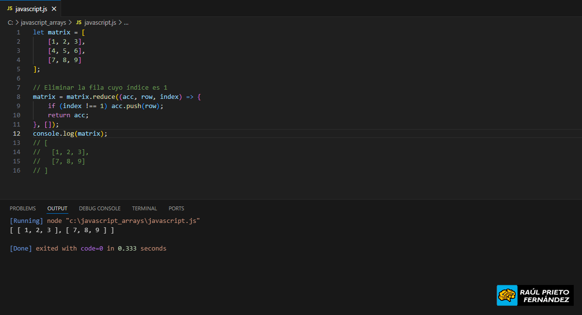 Eliminar un elemento en una matriz en Javascript