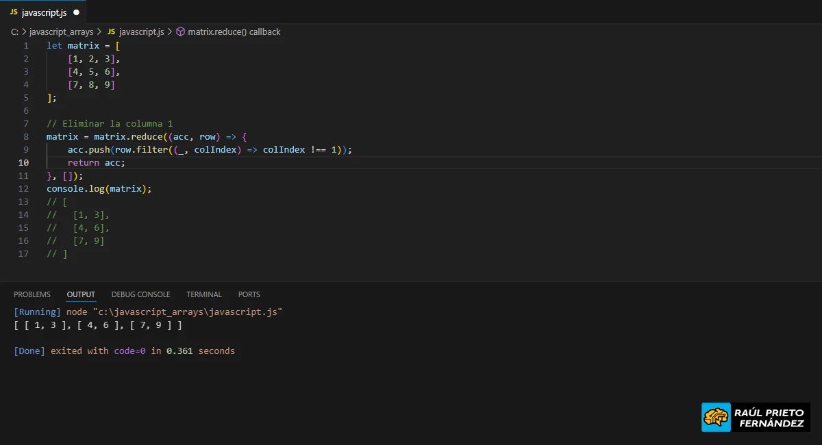 Eliminar un elemento en una matriz en Javascript