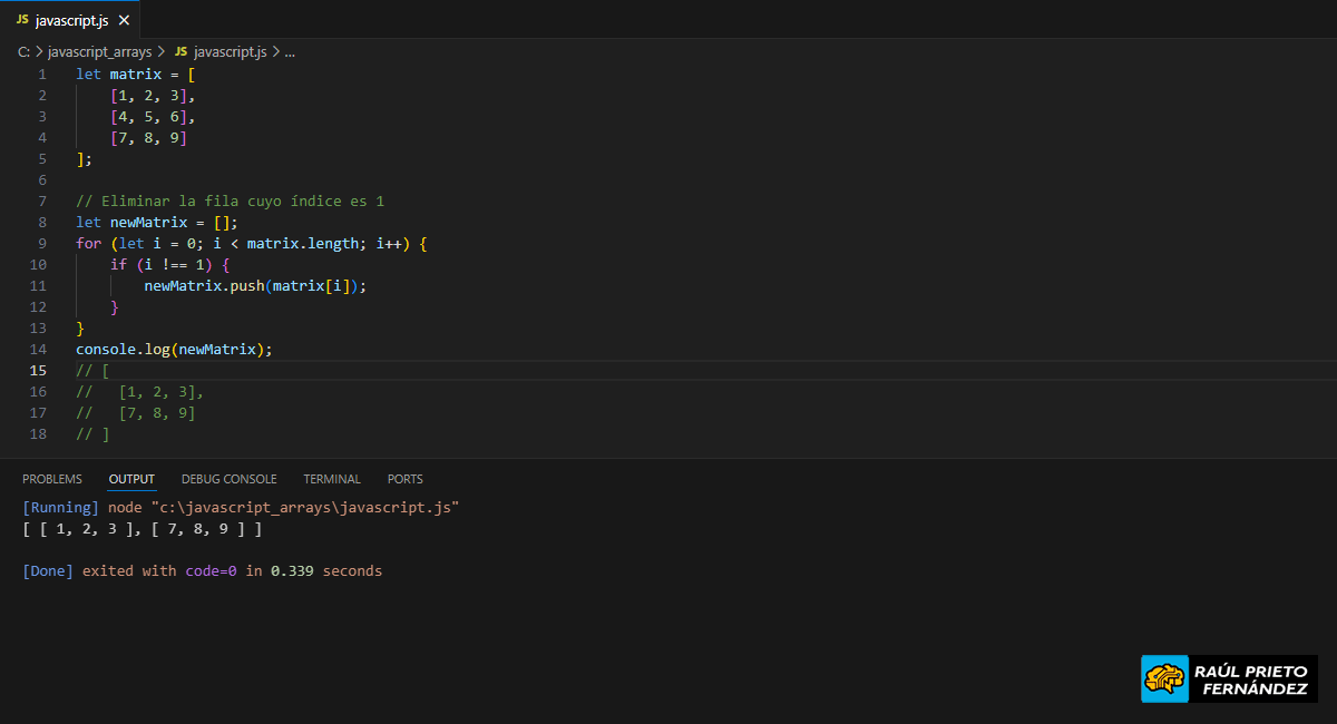Eliminar un elemento en una matriz en Javascript