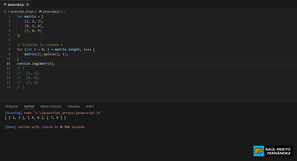 Eliminar un elemento en una matriz en Javascript